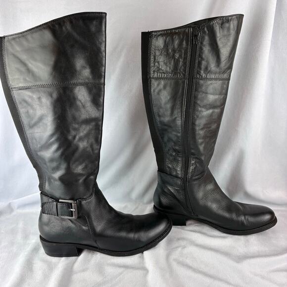 Aldo Black Knee High Full Zip Boots Women's 7.5 Equestrian Silver Tone Buckle - Picture 4 of 16